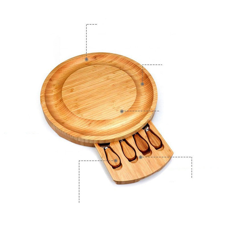 Bamboo Cheese Board Set with Knives - Round Serving Platter