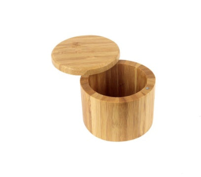 Round Bamboo Spice Container - Kitchen Seasoning Storage Box