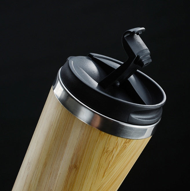 Insulated Bamboo Coffee Cup - 14oz Reusable Travel Mug with Lid