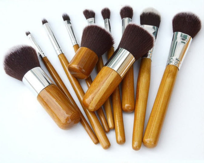 11-Piece Bamboo Makeup Brush Set with Travel Bag - Vegan & Eco-Friendly