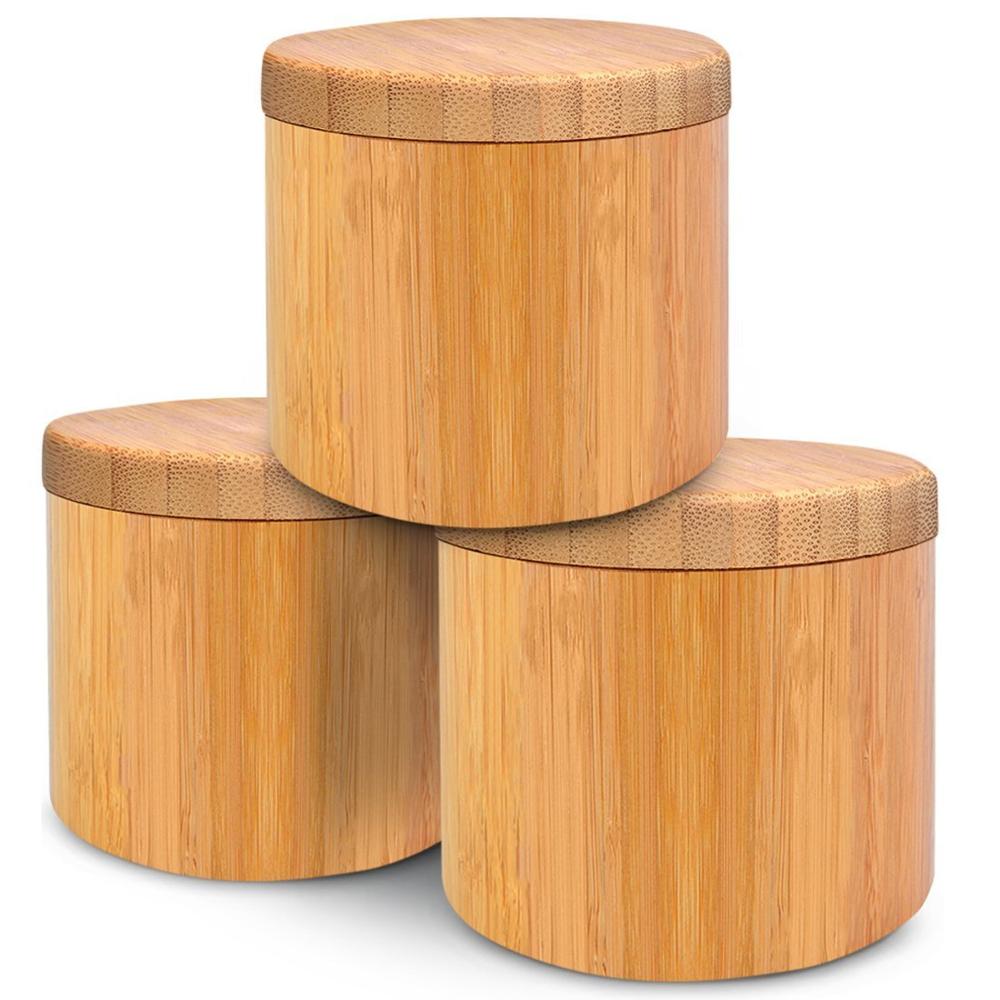 Round Bamboo Spice Container - Kitchen Seasoning Storage Box