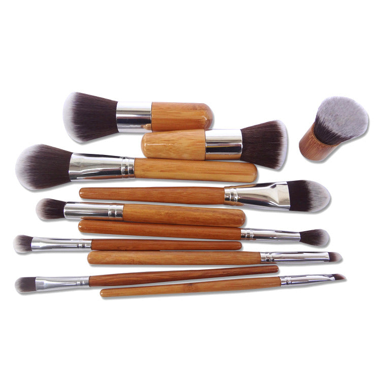 11-Piece Bamboo Makeup Brush Set with Travel Bag - Vegan & Eco-Friendly