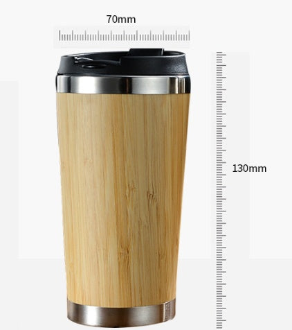 Insulated Bamboo Coffee Cup - 14oz Reusable Travel Mug with Lid