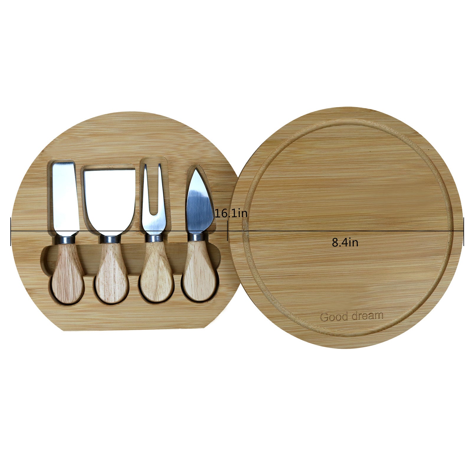 Round Bamboo Cheese & Fruit Serving Tray - Natural Wood Platter