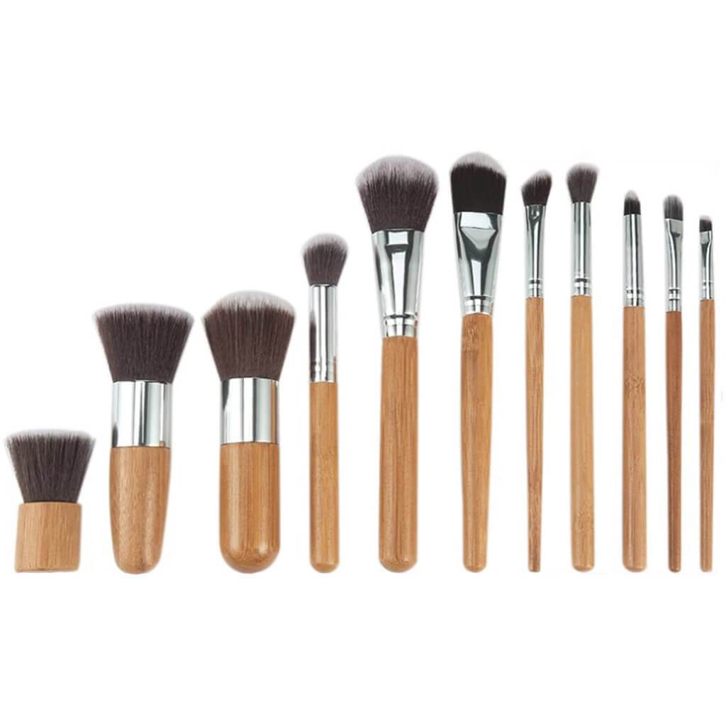 11-Piece Bamboo Makeup Brush Set with Travel Bag - Vegan & Eco-Friendly