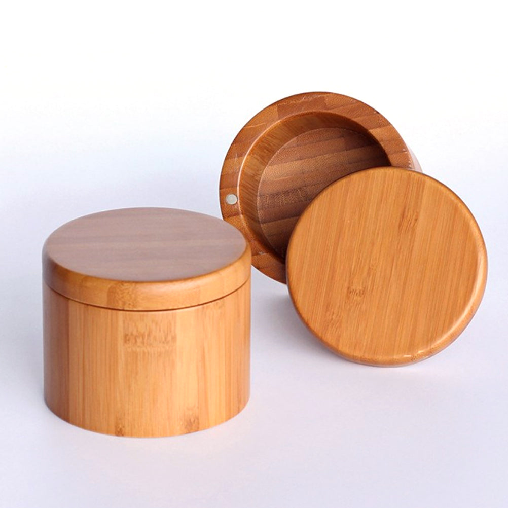 Round Bamboo Spice Container - Kitchen Seasoning Storage Box