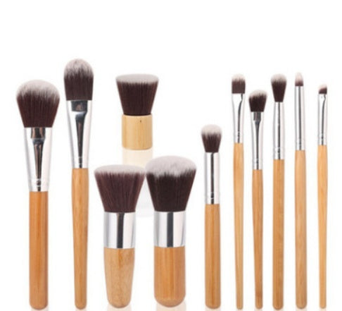 11-Piece Bamboo Makeup Brush Set with Travel Bag - Vegan & Eco-Friendly