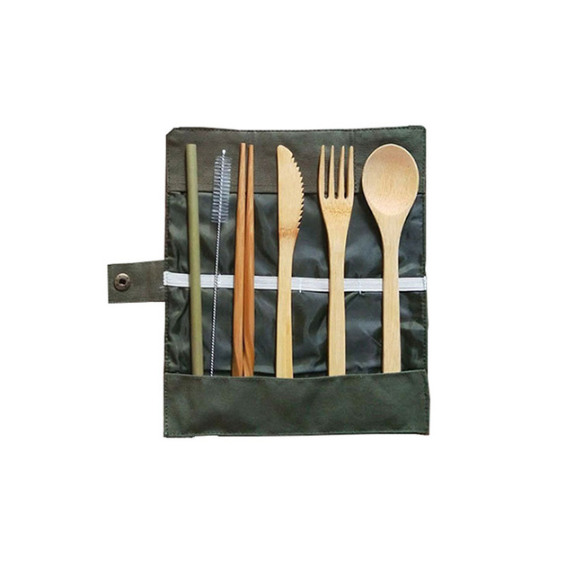Travel Bamboo Cutlery Set - Reusable Utensils with Straw & Pouch (7-Piece)